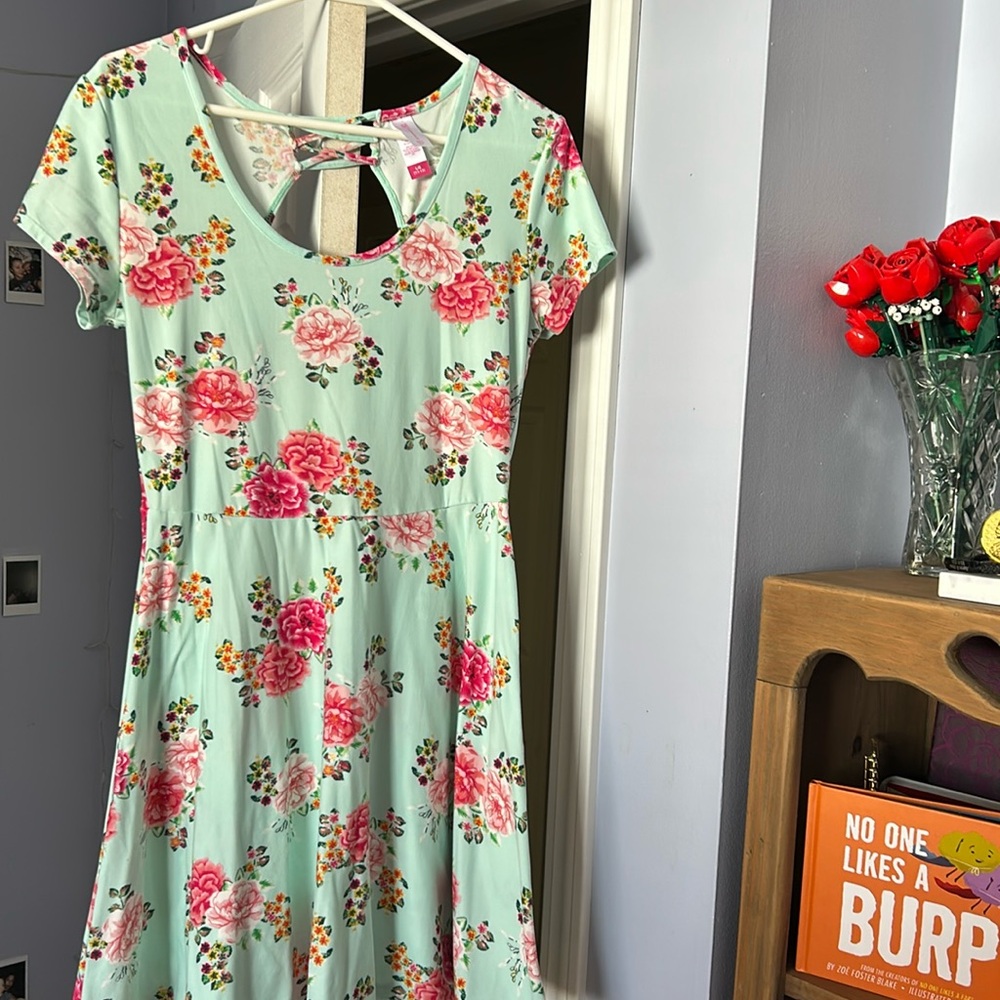 Mint green with flowers 
Size large 
Juniors section 
Casual comfy 
NoBo brand